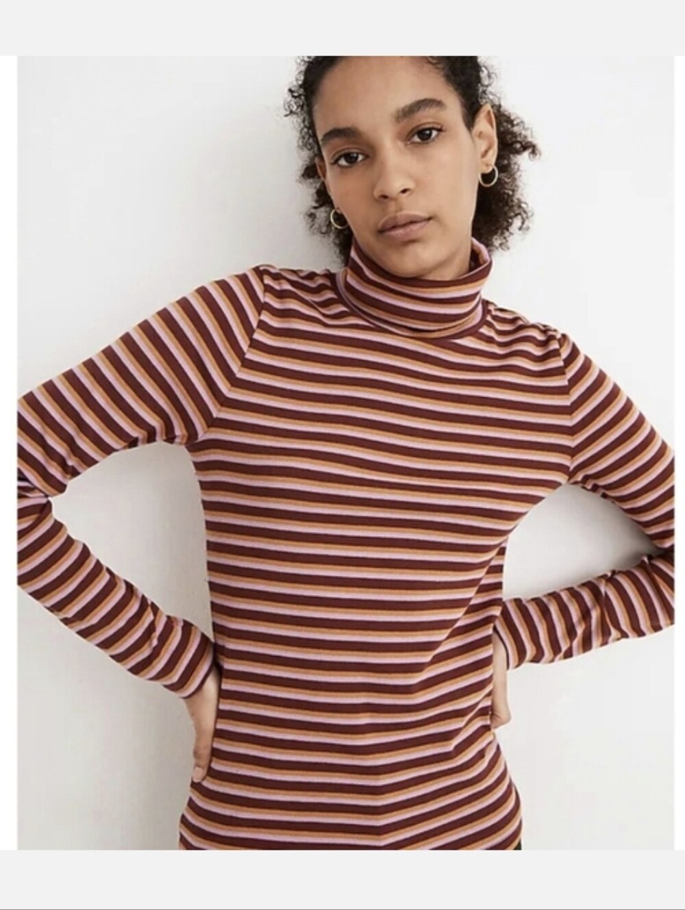 Madewell NWT Ribbed Turtleneck Long Sleeve Striped Top in Chilton Stripe